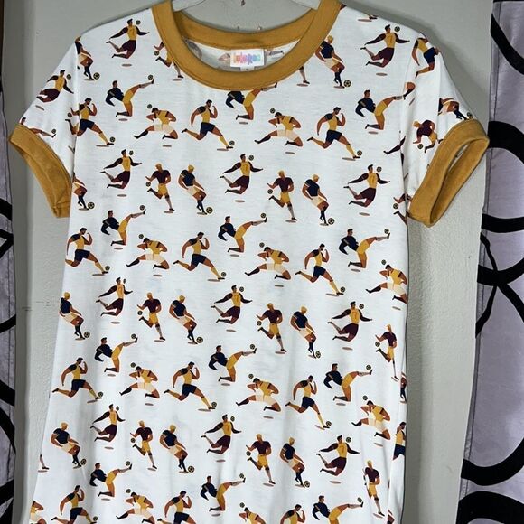 LuLaRoe Women's Small Soccer Player Tee Shirt White Yellow Graphic - Picture 3 of 10